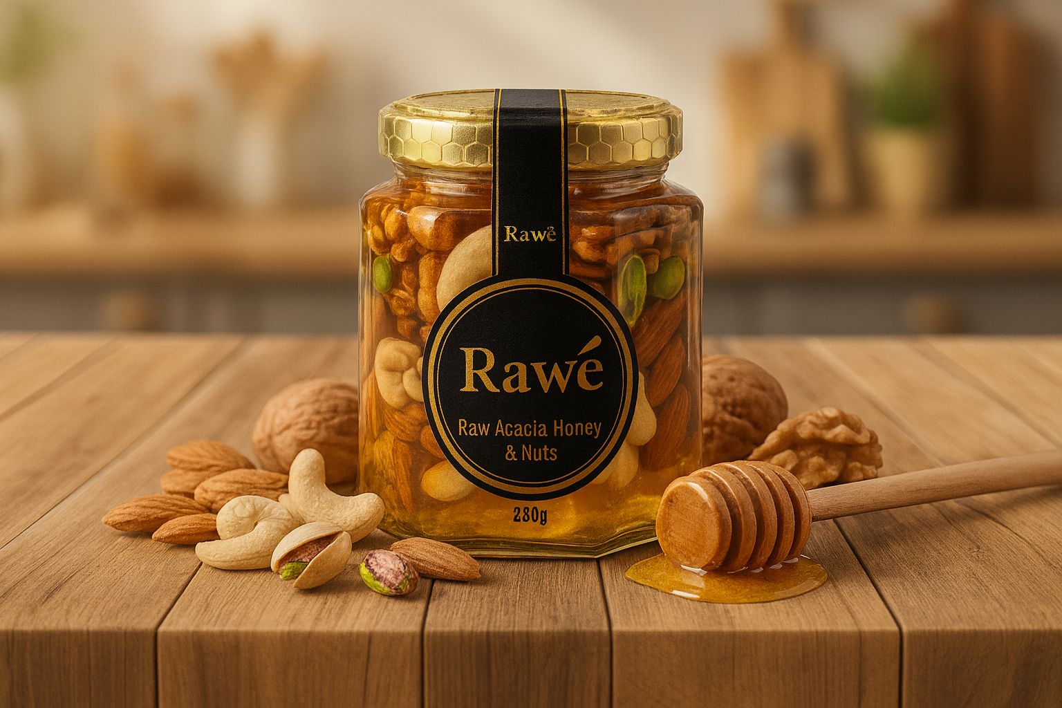 Rawé Pure Raw Acacia Honey with Whole Nuts -